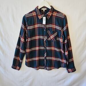 Maurices Women's Flannel Plaid Long Sleeve Blue Small